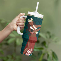 Tahiti Islands Polynesian Plumeria Tumbler With Handle Tahitian Vahine 'Ote'a - Teal LT7 - Polynesian Pride