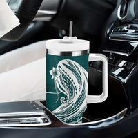 Tahiti Islands Polynesian Plumeria Tumbler With Handle Tahitian Vahine 'Ote'a - Teal LT7 - Polynesian Pride