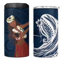 Tahiti Islands Polynesian Plumeria 4 in 1 Can Cooler Tumbler Tahitian Vahine 'Ote'a - Navy Blue LT7 One Size: 16 oz Blue - Polynesian Pride