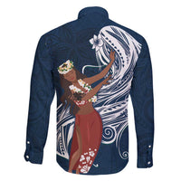 Tahiti Islands Polynesian Plumeria Family Matching Off Shoulder Maxi Dress and Hawaiian Shirt Tahitian Vahine 'Ote'a - Navy Blue LT7 - Polynesian Pride