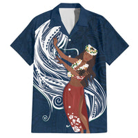 Tahiti Islands Polynesian Plumeria Family Matching Puletasi and Hawaiian Shirt Tahitian Vahine 'Ote'a - Navy Blue LT7 Dad's Shirt - Short Sleeve Blue - Polynesian Pride