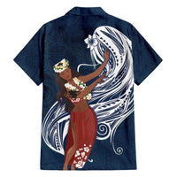 Tahiti Islands Polynesian Plumeria Family Matching Short Sleeve Bodycon Dress and Hawaiian Shirt Tahitian Vahine 'Ote'a - Navy Blue LT7 - Polynesian Pride