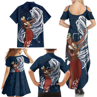 Tahiti Islands Polynesian Plumeria Family Matching Summer Maxi Dress and Hawaiian Shirt Tahitian Vahine 'Ote'a - Navy Blue LT7 - Polynesian Pride