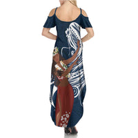 Tahiti Islands Polynesian Plumeria Family Matching Summer Maxi Dress and Hawaiian Shirt Tahitian Vahine 'Ote'a - Navy Blue LT7 - Polynesian Pride