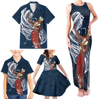 Tahiti Islands Polynesian Plumeria Family Matching Tank Maxi Dress and Hawaiian Shirt Tahitian Vahine 'Ote'a - Navy Blue LT7 - Polynesian Pride