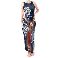 Tahiti Islands Polynesian Plumeria Tank Maxi Dress Tahitian Vahine 'Ote'a - Navy Blue LT7 Women Blue - Polynesian Pride