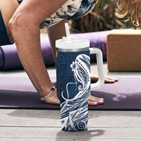 Tahiti Islands Polynesian Plumeria Tumbler With Handle Tahitian Vahine 'Ote'a - Navy Blue LT7 - Polynesian Pride