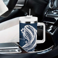 Tahiti Islands Polynesian Plumeria Tumbler With Handle Tahitian Vahine 'Ote'a - Navy Blue LT7 - Polynesian Pride