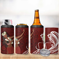 Tahiti Islands Polynesian Plumeria 4 in 1 Can Cooler Tumbler Tahitian Vahine 'Ote'a - Scarlet LT7 - Polynesian Pride