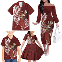 Tahiti Islands Polynesian Plumeria Family Matching Off The Shoulder Long Sleeve Dress and Hawaiian Shirt Tahitian Vahine 'Ote'a - Scarlet LT7 - Polynesian Pride