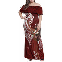 Tahiti Islands Polynesian Plumeria Family Matching Off Shoulder Maxi Dress and Hawaiian Shirt Tahitian Vahine 'Ote'a - Scarlet LT7 Mom's Dress Red - Polynesian Pride