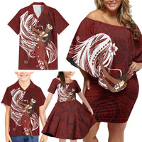 Tahiti Islands Polynesian Plumeria Family Matching Off Shoulder Short Dress and Hawaiian Shirt Tahitian Vahine 'Ote'a - Scarlet LT7 - Polynesian Pride