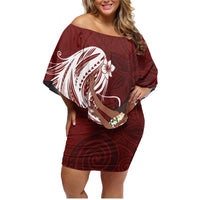 Tahiti Islands Polynesian Plumeria Family Matching Off Shoulder Short Dress and Hawaiian Shirt Tahitian Vahine 'Ote'a - Scarlet LT7 Mom's Dress Red - Polynesian Pride