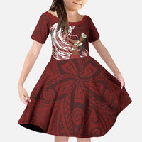Tahiti Islands Polynesian Plumeria Family Matching Short Sleeve Bodycon Dress and Hawaiian Shirt Tahitian Vahine 'Ote'a - Scarlet LT7 Daughter's Dress Red - Polynesian Pride