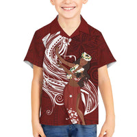 Tahiti Islands Polynesian Plumeria Kid Hawaiian Shirt Tahitian Vahine 'Ote'a - Scarlet LT7 Kid Red - Polynesian Pride