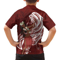 Tahiti Islands Polynesian Plumeria Kid Hawaiian Shirt Tahitian Vahine 'Ote'a - Scarlet LT7 - Polynesian Pride