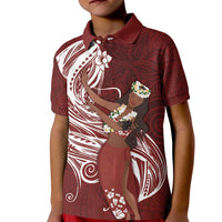 Tahiti Islands Polynesian Plumeria Kid Polo Shirt Tahitian Vahine 'Ote'a - Scarlet LT7 Kid Red - Polynesian Pride