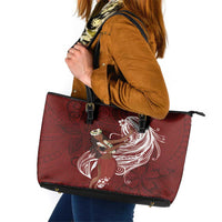Tahiti Islands Polynesian Plumeria Leather Tote Bag Tahitian Vahine 'Ote'a - Scarlet LT7 Red - Polynesian Pride