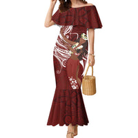 Tahiti Islands Polynesian Plumeria Mermaid Dress Tahitian Vahine 'Ote'a - Scarlet LT7 Women Red - Polynesian Pride