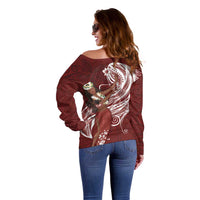 Tahiti Islands Polynesian Plumeria Off Shoulder Sweater Tahitian Vahine 'Ote'a - Scarlet LT7 - Polynesian Pride