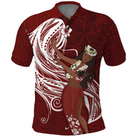 Tahiti Islands Polynesian Plumeria Polo Shirt Tahitian Vahine 'Ote'a - Scarlet LT7 Red - Polynesian Pride
