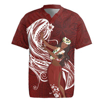Tahiti Islands Polynesian Plumeria Rugby Jersey Tahitian Vahine 'Ote'a - Scarlet LT7 Red - Polynesian Pride