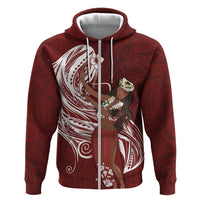 Tahiti Islands Polynesian Plumeria Zip Hoodie Tahitian Vahine 'Ote'a - Scarlet LT7 Zip Hoodie Red - Polynesian Pride