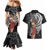 Tahiti Islands Polynesian Plumeria Couples Matching Mermaid Dress and Hawaiian Shirt Tahitian Vahine 'Ote'a - Black LT7 - Polynesian Pride