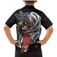 Tahiti Islands Polynesian Plumeria Family Matching Mermaid Dress and Hawaiian Shirt Tahitian Vahine 'Ote'a - Black LT7 - Polynesian Pride