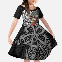 Tahiti Islands Polynesian Plumeria Family Matching Puletasi and Hawaiian Shirt Tahitian Vahine 'Ote'a - Black LT7 Daughter's Dress Black - Polynesian Pride