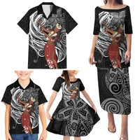 Tahiti Islands Polynesian Plumeria Family Matching Puletasi and Hawaiian Shirt Tahitian Vahine 'Ote'a - Black LT7 - Polynesian Pride
