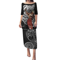Tahiti Islands Polynesian Plumeria Family Matching Puletasi and Hawaiian Shirt Tahitian Vahine 'Ote'a - Black LT7 Mom's Dress Black - Polynesian Pride