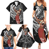 Tahiti Islands Polynesian Plumeria Family Matching Summer Maxi Dress and Hawaiian Shirt Tahitian Vahine 'Ote'a - Black LT7 - Polynesian Pride