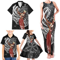Tahiti Islands Polynesian Plumeria Family Matching Tank Maxi Dress and Hawaiian Shirt Tahitian Vahine 'Ote'a - Black LT7 - Polynesian Pride