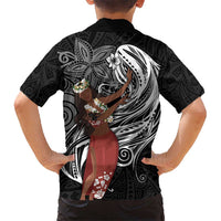 Tahiti Islands Polynesian Plumeria Kid Hawaiian Shirt Tahitian Vahine 'Ote'a - Black LT7 - Polynesian Pride