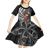 Tahiti Islands Polynesian Plumeria Kid Short Sleeve Dress Tahitian Vahine 'Ote'a - Black LT7 - Polynesian Pride