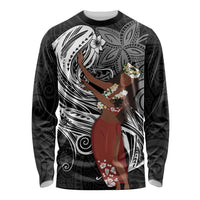 Tahiti Islands Polynesian Plumeria Long Sleeve Shirt Tahitian Vahine 'Ote'a - Black LT7 Unisex Black - Polynesian Pride