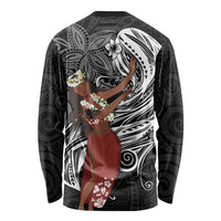 Tahiti Islands Polynesian Plumeria Long Sleeve Shirt Tahitian Vahine 'Ote'a - Black LT7 - Polynesian Pride