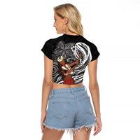 Tahiti Islands Polynesian Plumeria Raglan Cropped T Shirt Tahitian Vahine 'Ote'a - Black LT7 - Polynesian Pride