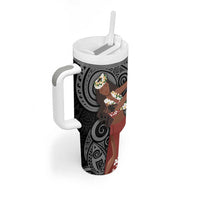 Tahiti Islands Polynesian Plumeria Tumbler With Handle Tahitian Vahine 'Ote'a - Black LT7 - Polynesian Pride