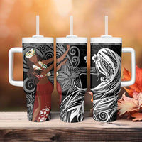 Tahiti Islands Polynesian Plumeria Tumbler With Handle Tahitian Vahine 'Ote'a - Black LT7 - Polynesian Pride