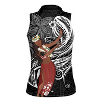 Tahiti Islands Polynesian Plumeria Women Sleeveless Polo Shirt Tahitian Vahine 'Ote'a - Black LT7 - Polynesian Pride