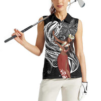 Tahiti Islands Polynesian Plumeria Women Sleeveless Polo Shirt Tahitian Vahine 'Ote'a - Black LT7 - Polynesian Pride