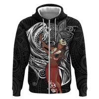 Tahiti Islands Polynesian Plumeria Zip Hoodie Tahitian Vahine 'Ote'a - Black LT7 Zip Hoodie Black - Polynesian Pride