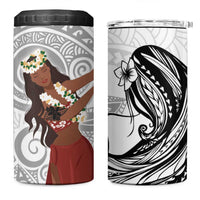 Tahiti Islands Polynesian Plumeria 4 in 1 Can Cooler Tumbler Tahitian Vahine 'Ote'a - White LT7 One Size: 16 oz White - Polynesian Pride