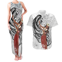 Tahiti Islands Polynesian Plumeria Couples Matching Tank Maxi Dress and Hawaiian Shirt Tahitian Vahine 'Ote'a - White LT7 White - Polynesian Pride