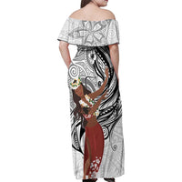 Tahiti Islands Polynesian Plumeria Family Matching Off Shoulder Maxi Dress and Hawaiian Shirt Tahitian Vahine 'Ote'a - White LT7 - Polynesian Pride