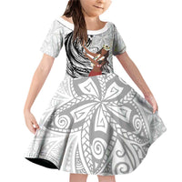 Tahiti Islands Polynesian Plumeria Family Matching Off Shoulder Short Dress and Hawaiian Shirt Tahitian Vahine 'Ote'a - White LT7 Daughter's Dress White - Polynesian Pride