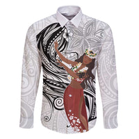Tahiti Islands Polynesian Plumeria Family Matching Summer Maxi Dress and Hawaiian Shirt Tahitian Vahine 'Ote'a - White LT7 Dad's Shirt - Long Sleeve White - Polynesian Pride