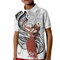 Tahiti Islands Polynesian Plumeria Kid Polo Shirt Tahitian Vahine 'Ote'a - White LT7 Kid White - Polynesian Pride